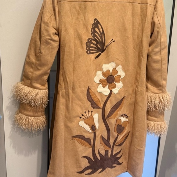 Tan Faux Fur Trim Penny Lane Vintage 60s 70s Inspired Coat Halloween - Picture 2 of 7